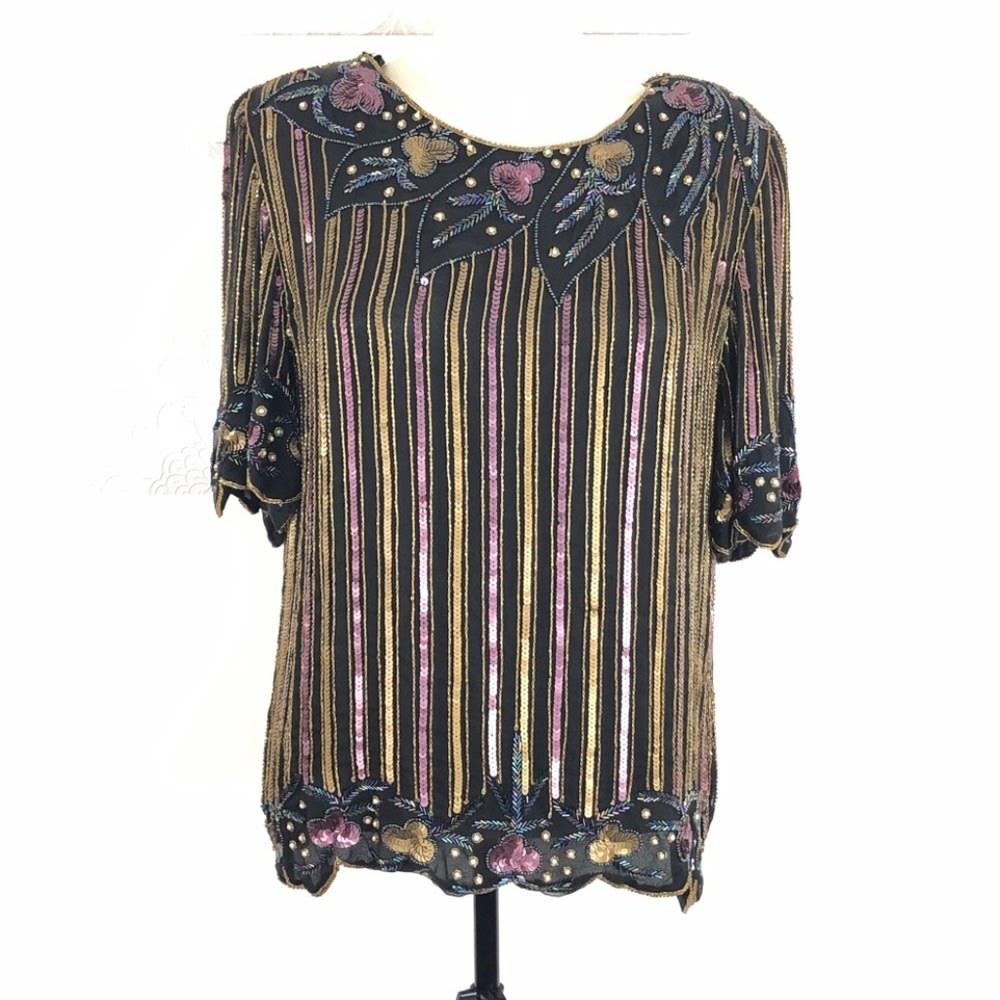 Vintage Justine Todd Beaded Scallop Edge Top Sz M